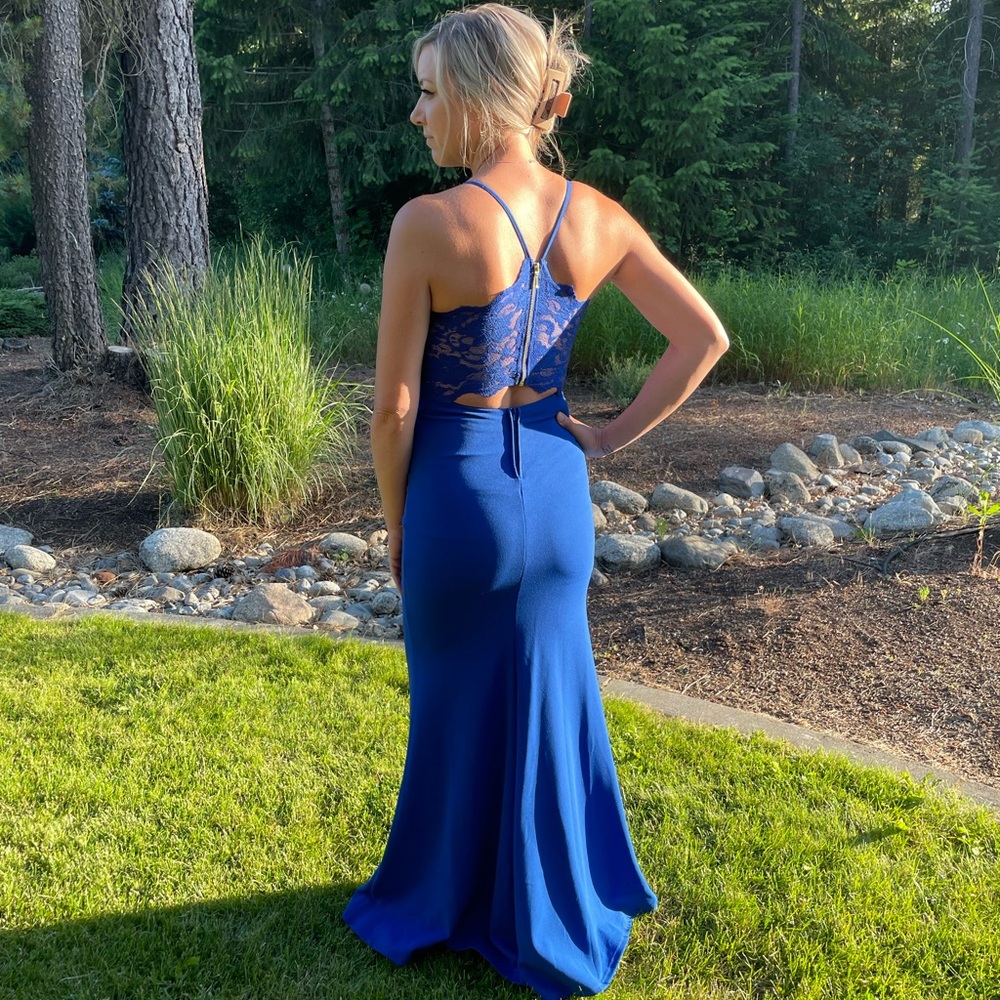 B. Darlin royal blue gown, size 1/2